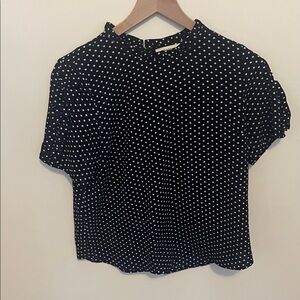 Monteau Navy Blue and White Polka Dot Blouse